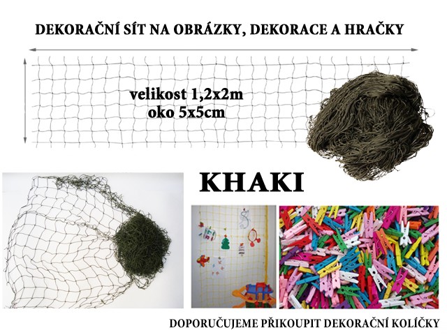 Khaki dekorační síť na zeď 2x1,2m oko 5x5cm