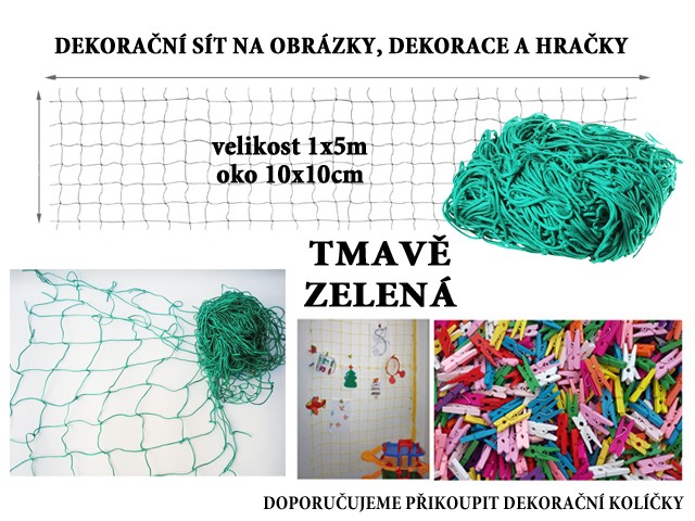 Tmavě zelená dekorační síť na zeď 5x1m oko 10x10cm