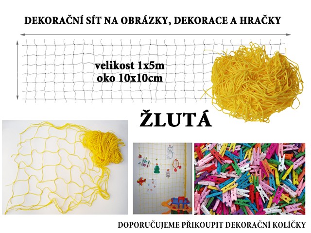 Žlutá dekorační síť na zeď 5x1m oko 10x10cm