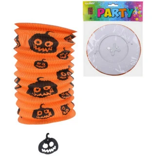 Lampion oranžový potisk dýně 15cm válec Halloween na svíčku / žá