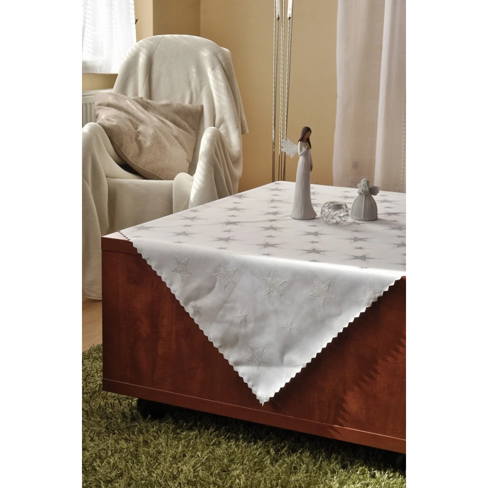 Vánoční teflonový ubrus 140x180cm bílý Z-621 stříbrná hvězda