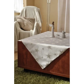 Vánoční teflonový ubrus 120x160cm bílý Z-621 zlatá hvězda
