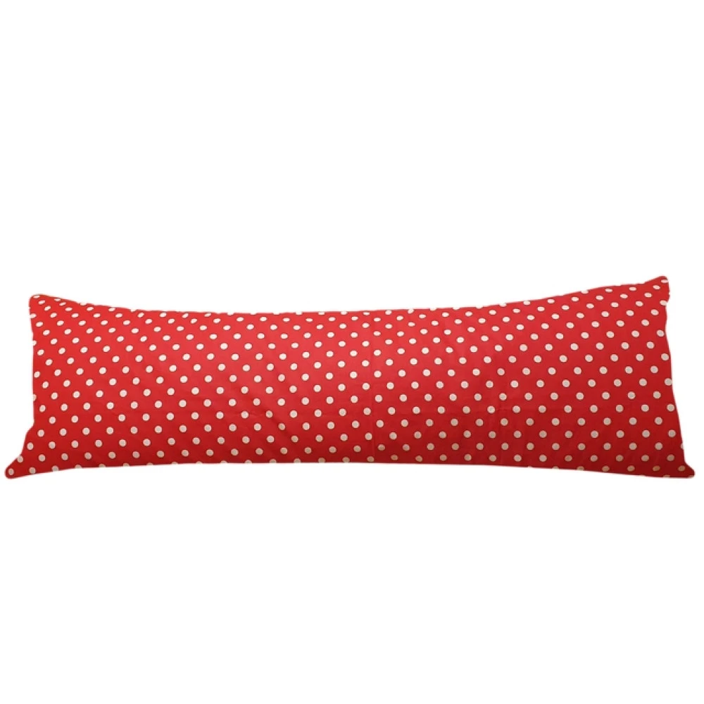 Povlak na dlouhý polštář 50x150cm - Červený, bílý puntík 11mm