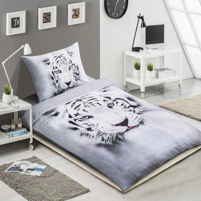 3D povlečení z mikrovlákna 140x200, 70x90 - Tygr bílý