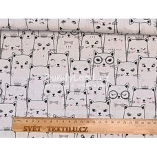 Bavlněná látka Kočičí průvod na bílé šíře 160 cm