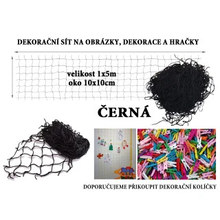 Černá dekorační síť 5x1m oko 10x10cm